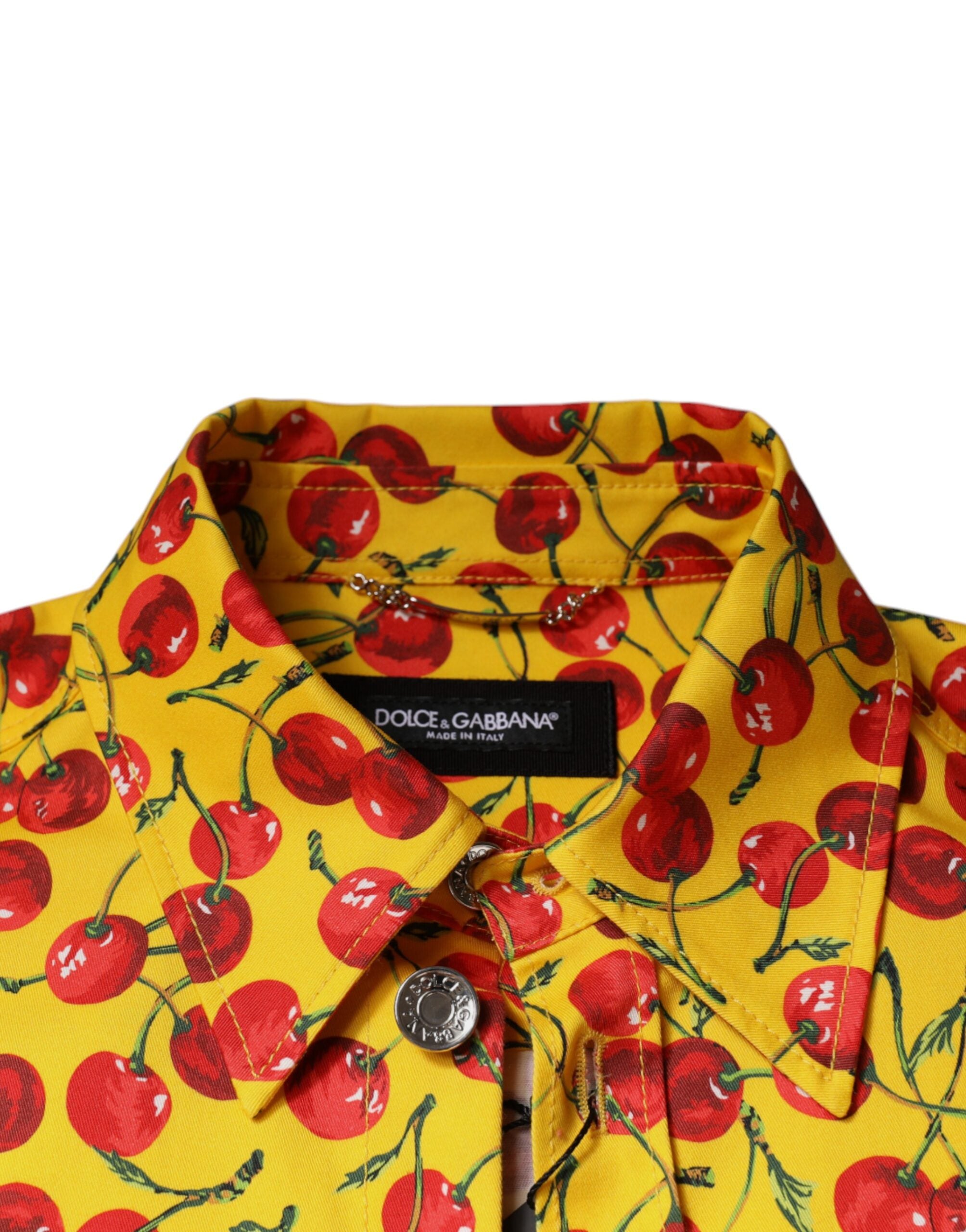 Dolce & Gabbana Yellow Cherry Button Down Men's Casual Shirt